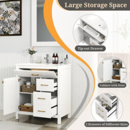 Costway Bathroom Vanity Cabinet With Sink Modern Vanity & Single Ceramic Basin Set-White - thumbnail 5