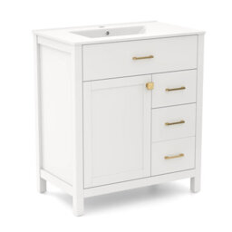 Costway Bathroom Vanity Cabinet With Sink Modern Vanity & Single Ceramic Basin Set-White - thumbnail 2