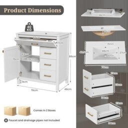 Costway Bathroom Vanity Cabinet With Sink Modern Vanity & Single Ceramic Basin Set-White - thumbnail 3