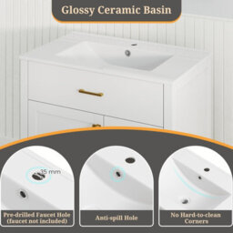 Costway Bathroom Vanity Cabinet With Sink Modern Vanity & Single Ceramic Basin Set-White - thumbnail 8