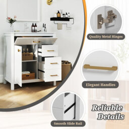 Costway Bathroom Vanity Cabinet With Sink Modern Vanity & Single Ceramic Basin Set-White - thumbnail 9