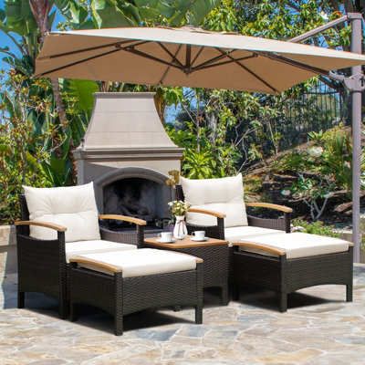 Costway 5 Piece Patio Rattan Furniture Set Wicker Lounge Chair And Ottoman Set W/ Table - image 1