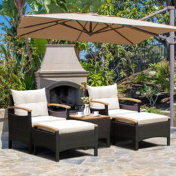 Costway 5 Piece Patio Rattan Furniture Set Wicker Lounge Chair And Ottoman Set W/ Table - thumbnail 1