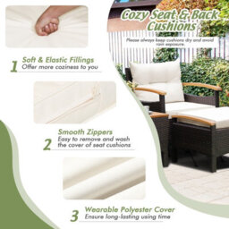 Costway 5 Piece Patio Rattan Furniture Set Wicker Lounge Chair And Ottoman Set W/ Table - thumbnail 6