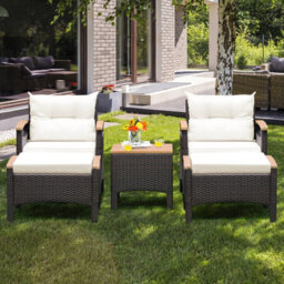 Costway 5 Piece Patio Rattan Furniture Set Wicker Lounge Chair And Ottoman Set W/ Table - thumbnail 3