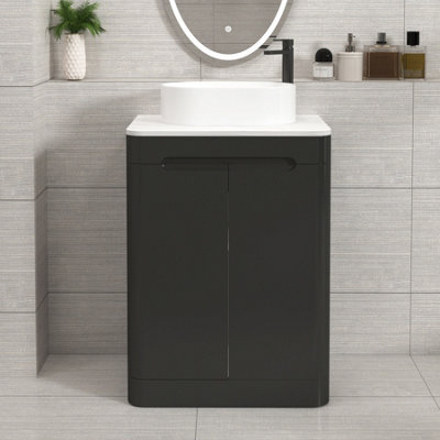 Royal Bathrooms Venice 600mm Matt Nocturne Black Freestanding Bathroom Countertop Vanity Unit 2 Door With Peak Basin - image 1