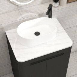 Royal Bathrooms Venice 600mm Matt Nocturne Black Freestanding Bathroom Countertop Vanity Unit 2 Door With Peak Basin - thumbnail 6