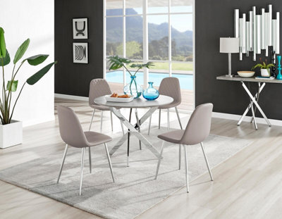 Furniturebox Uk Novara Grey Concrete Effect Round Dining Table & 4 Cappuccino Corona Silver Chairs - image 1