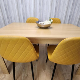 Kosy Koala Oak Effect Dining Table Set With 4 Mustard Gem Pattern Chairs Dining Room Furniture - thumbnail 9