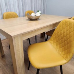 Kosy Koala Oak Effect Dining Table Set With 4 Mustard Gem Pattern Chairs Dining Room Furniture - thumbnail 5
