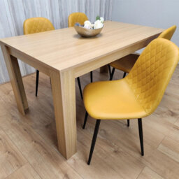 Kosy Koala Oak Effect Dining Table Set With 4 Mustard Gem Pattern Chairs Dining Room Furniture - thumbnail 3