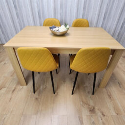 Kosy Koala Oak Effect Dining Table Set With 4 Mustard Gem Pattern Chairs Dining Room Furniture - thumbnail 6