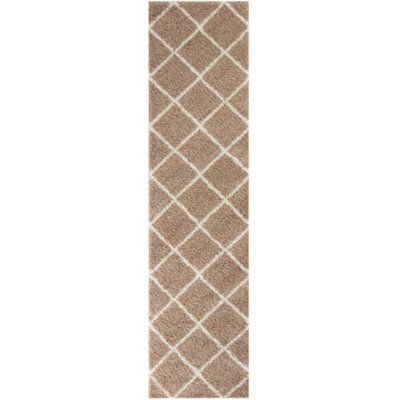 The Rugs Moroccan Shaggy Rugs And Runners Soft Fluffy Diamond Design High Pile Beige And Ivory Living Room Kitchen Hallway 520 - image 1