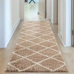 The Rugs Moroccan Shaggy Rugs And Runners Soft Fluffy Diamond Design High Pile Beige And Ivory Living Room Kitchen Hallway 520 - thumbnail 4