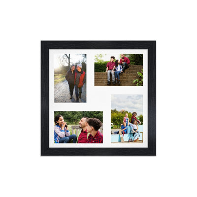 AK Frames 12X12 Black Modern Multi Photo Frame With White Mount - Holds 4 Apertures (4X) 6X4 Photos - image 1