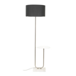 Valuelights Tavel Brushed Chrome Silver Floor Lamp With Table And Charcoal Shade