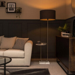 Valuelights Tavel Brushed Chrome Silver Floor Lamp With Table And Charcoal Shade - thumbnail 6