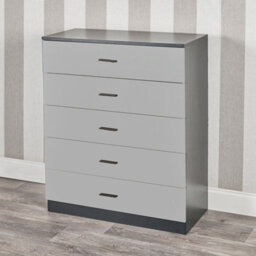 Urbnliving Height 90.5Cm 5 Drawer Wooden Bedroom Chest Cabinet Modern Black Carcass And Grey Drawers Wide Storage Cupboard - thumbnail 1