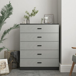Urbnliving Height 90.5Cm 5 Drawer Wooden Bedroom Chest Cabinet Modern Black Carcass And Grey Drawers Wide Storage Cupboard - thumbnail 2