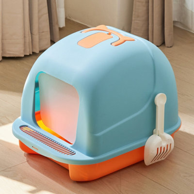 Darphe Cute Enclosed Foldable Portable Cat Litter Box With Cat-Ear Handle And Scoop, 36Cm W X 47Cm D X 36.5Cm H - image 1