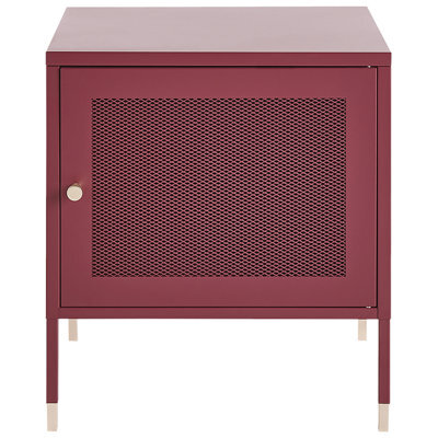 Beliani Dark Red Steel Bedside Table With Mesh Door, Compact Nightstand W45 X D35 X H51Cm - image 1