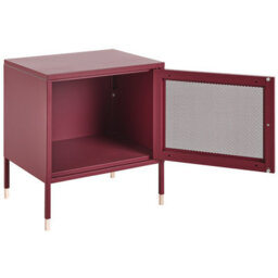 Beliani Dark Red Steel Bedside Table With Mesh Door, Compact Nightstand W45 X D35 X H51Cm - thumbnail 4