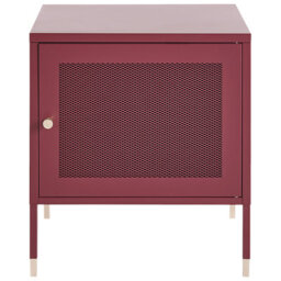 Beliani Dark Red Steel Bedside Table With Mesh Door, Compact Nightstand W45 X D35 X H51Cm - thumbnail 1