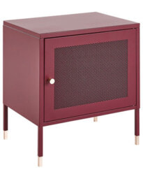 Beliani Dark Red Steel Bedside Table With Mesh Door, Compact Nightstand W45 X D35 X H51Cm - thumbnail 3