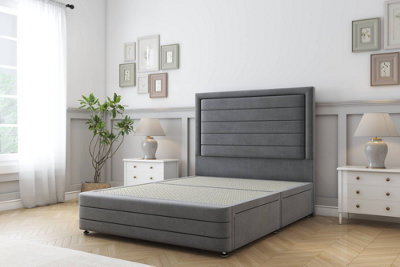 "Sloomy Ashford Armour Coniston Divan Bed Base 2 Drawers Left Side-26"" Strutted Headboard  12"" Footboard 4' Small Double" - image 1