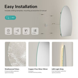 Emke Frameless Led Bathroom Mirror 62 X 70Cm, 3 Colour Temperatures, Dimmable, Anti-Fog, Touch Control - thumbnail 7
