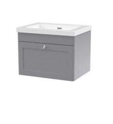 Balterley Swynnerton Traditional 1 Drawer Wall Hung Vanity Unit With Fireclay Basin, Satin Grey, 600mm - thumbnail 1