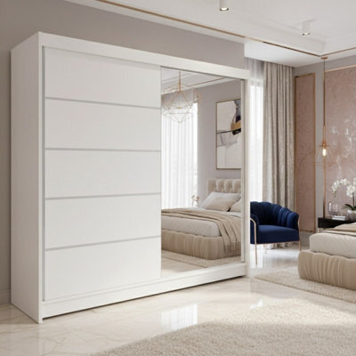 Talin 3 Sliding Wardrobe One Door Mirrored Body White Front White With Rgb Led Lights - image 1