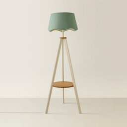 ValueLights Morrigan Cream Wood Shelf Floor Lamp With Sage Green Scallop Shade And Bulb - thumbnail 3