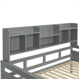 Abrihome 3Ft Single Beds For Kids With Bookcase Headboard & 2 Drawers, Space-Saving Design, Grey - thumbnail 9