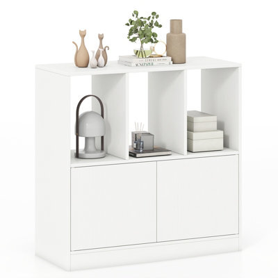 Gainoom 3-Cube White Bookcase 3-Tier Bookshelf With Cabinet Modern Book Shelf For Small Space - image 1