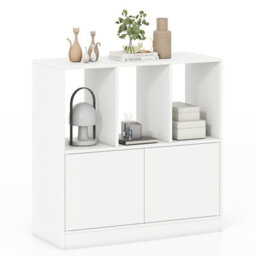 Gainoom 3-Cube White Bookcase 3-Tier Bookshelf With Cabinet Modern Book Shelf For Small Space - thumbnail 1