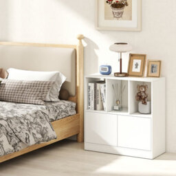 Gainoom 3-Cube White Bookcase 3-Tier Bookshelf With Cabinet Modern Book Shelf For Small Space - thumbnail 3