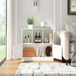 Gainoom 3-Cube White Bookcase 3-Tier Bookshelf With Cabinet Modern Book Shelf For Small Space - thumbnail 5
