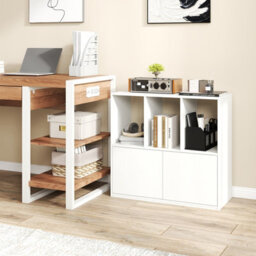 Gainoom 3-Cube White Bookcase 3-Tier Bookshelf With Cabinet Modern Book Shelf For Small Space - thumbnail 4