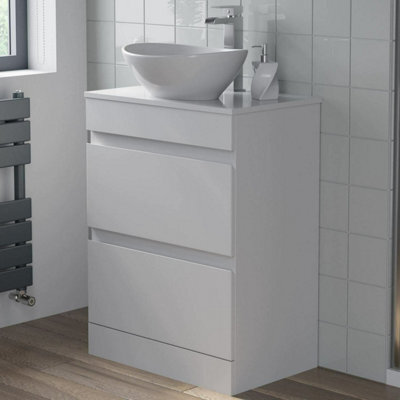Affine 600mm Bathroom Vanity Unit Countertop Wash Basin Sink Oval Floor Standing White - image 1