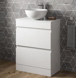 Affine 600mm Bathroom Vanity Unit Countertop Wash Basin Sink Oval Floor Standing White - thumbnail 2