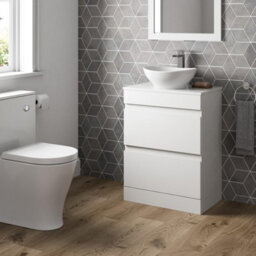 Affine 600mm Bathroom Vanity Unit Countertop Wash Basin Sink Oval Floor Standing White - thumbnail 3