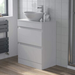 Affine 600mm Bathroom Vanity Unit Countertop Wash Basin Sink Oval Floor Standing White - thumbnail 4