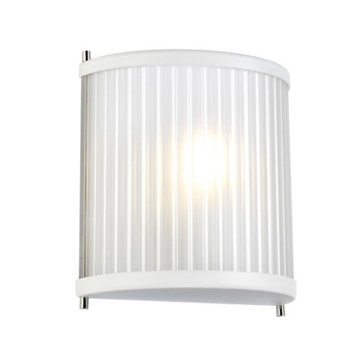 Elstead Corona Flush 1 Light Wall Light, White Polished Nickel, Frosted Glass - image 1
