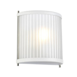 Elstead Corona Flush 1 Light Wall Light, White Polished Nickel, Frosted Glass - thumbnail 1