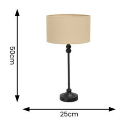 Valuelights Maggie Black Metal Candlestick Slim Table Lamp With Natural Fabric Drum Lamp Shade - thumbnail 6