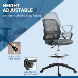 Vinsetto Draughtsman Chair Tall Office Chair With Adjustable Height Grey - thumbnail 6