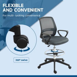 Vinsetto Draughtsman Chair Tall Office Chair With Adjustable Height Grey - thumbnail 7