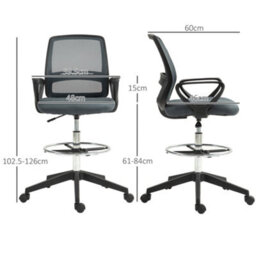 Vinsetto Draughtsman Chair Tall Office Chair With Adjustable Height Grey - thumbnail 3