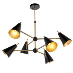 Luminosa Lighting Luminosa Alta Multi Arm Shade Pendant Ceiling Lamp, Matt Antique Brass Plate, Matt Black - thumbnail 1